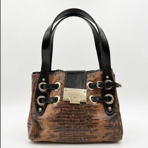 Jimmy Choo Brown Croc-Embossed Satchel with Black Trim and Gold Hardware